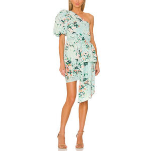 Elliatt 'Esteem' Green One Shoudler Puff Sleeve Dress Size L